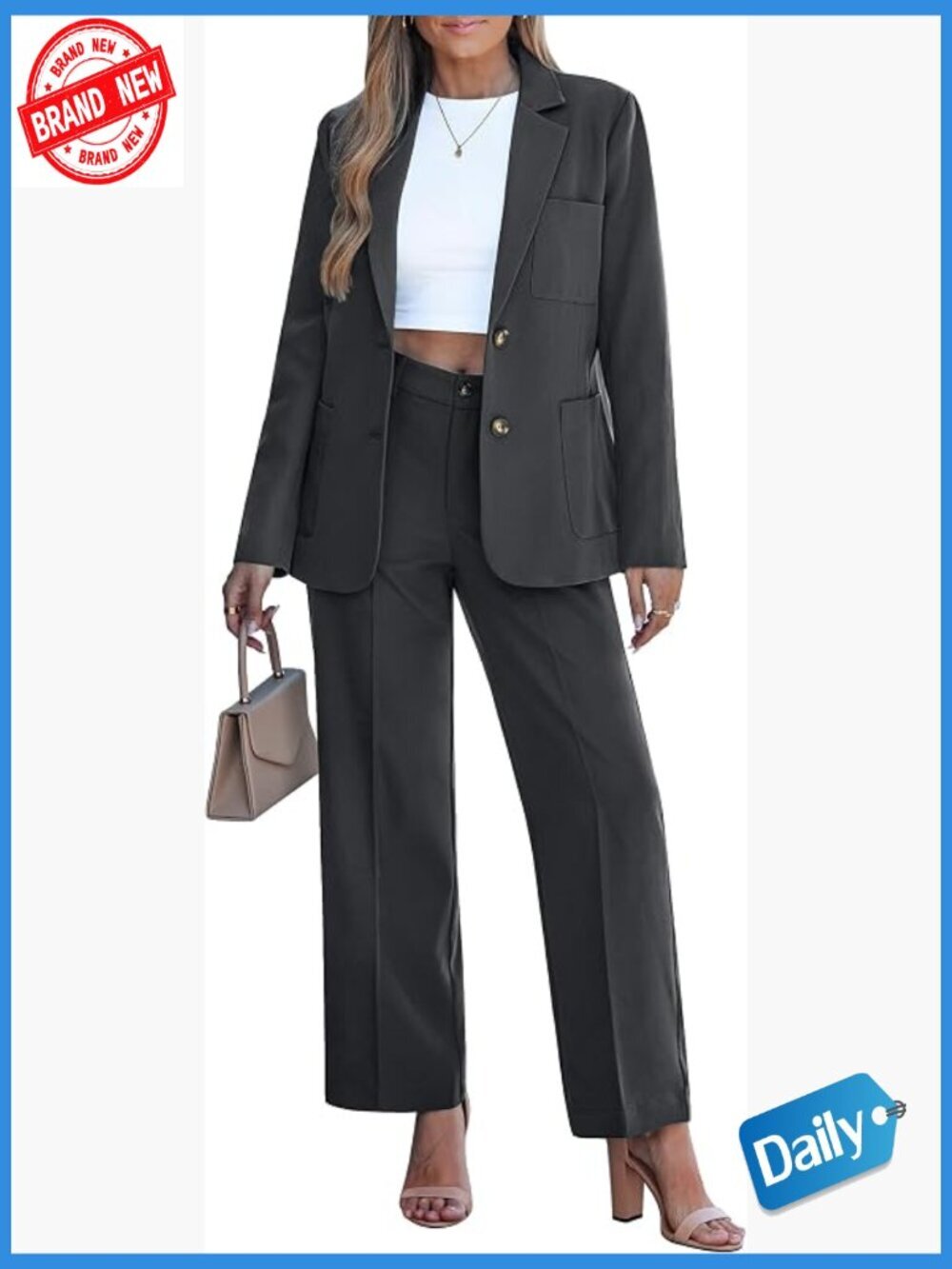 Dressy 2 Piece Pantsuit Blazer Set Business Casual Office Work Outfit Long